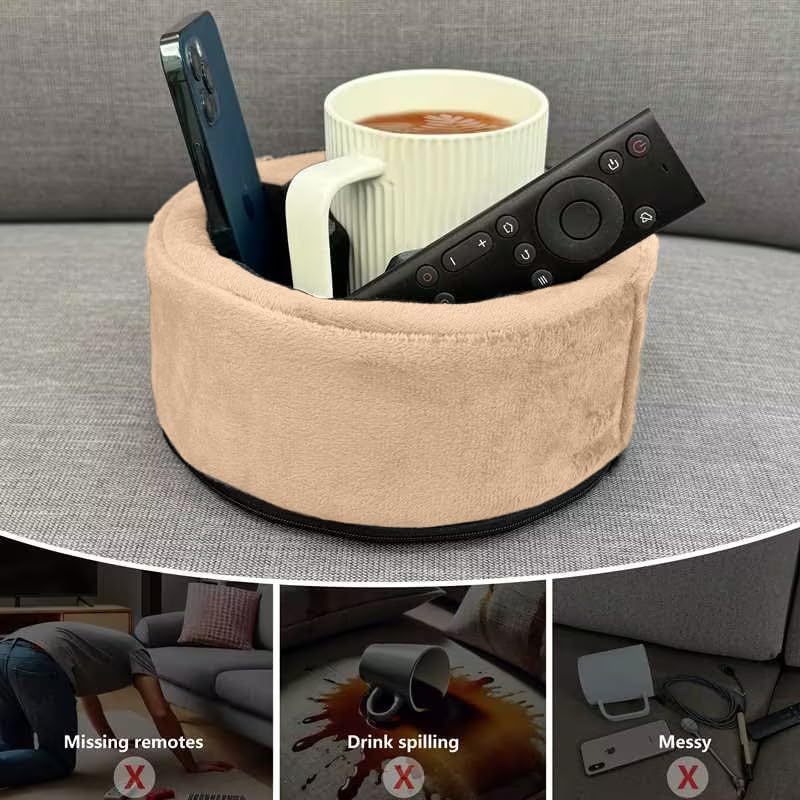Xchouxer Couch Cup Holder Pillow, Sofa and Bed Organizer Caddy for Drinks, Remotes, Phones (Beige) - Image 2